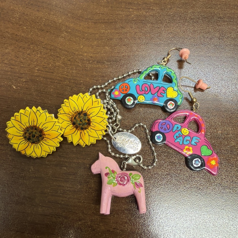 Mixed Jewelry Lot Messini Horse Necklace Sunflower Studs Car Dangle Earrings‎